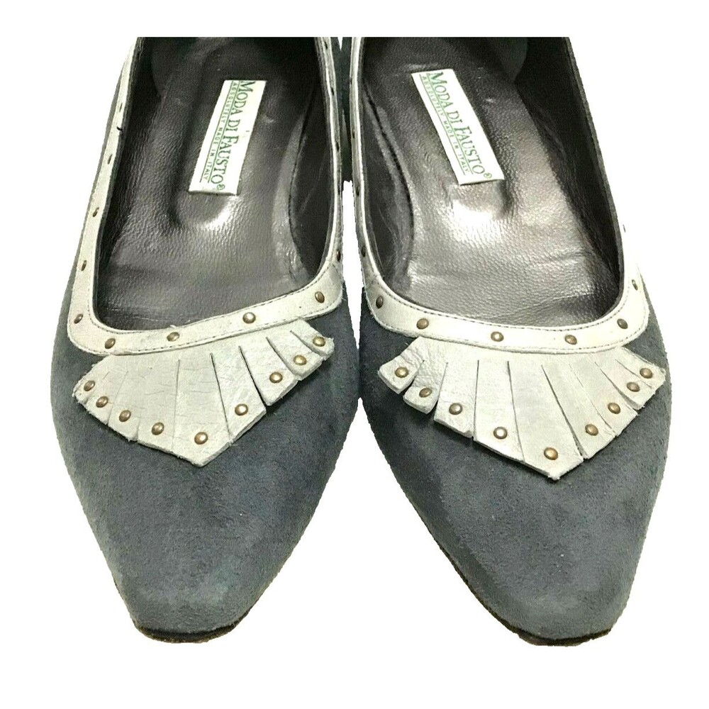 Vintage Italy Moda Di Fausto Shoes Sz 7 Gray Suede Leather Kiltie Studs